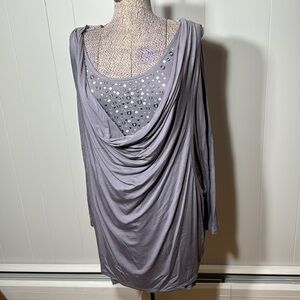 S-12 NWT Womens Large Gray Double Layer Long Sleeve Dress Embellishments